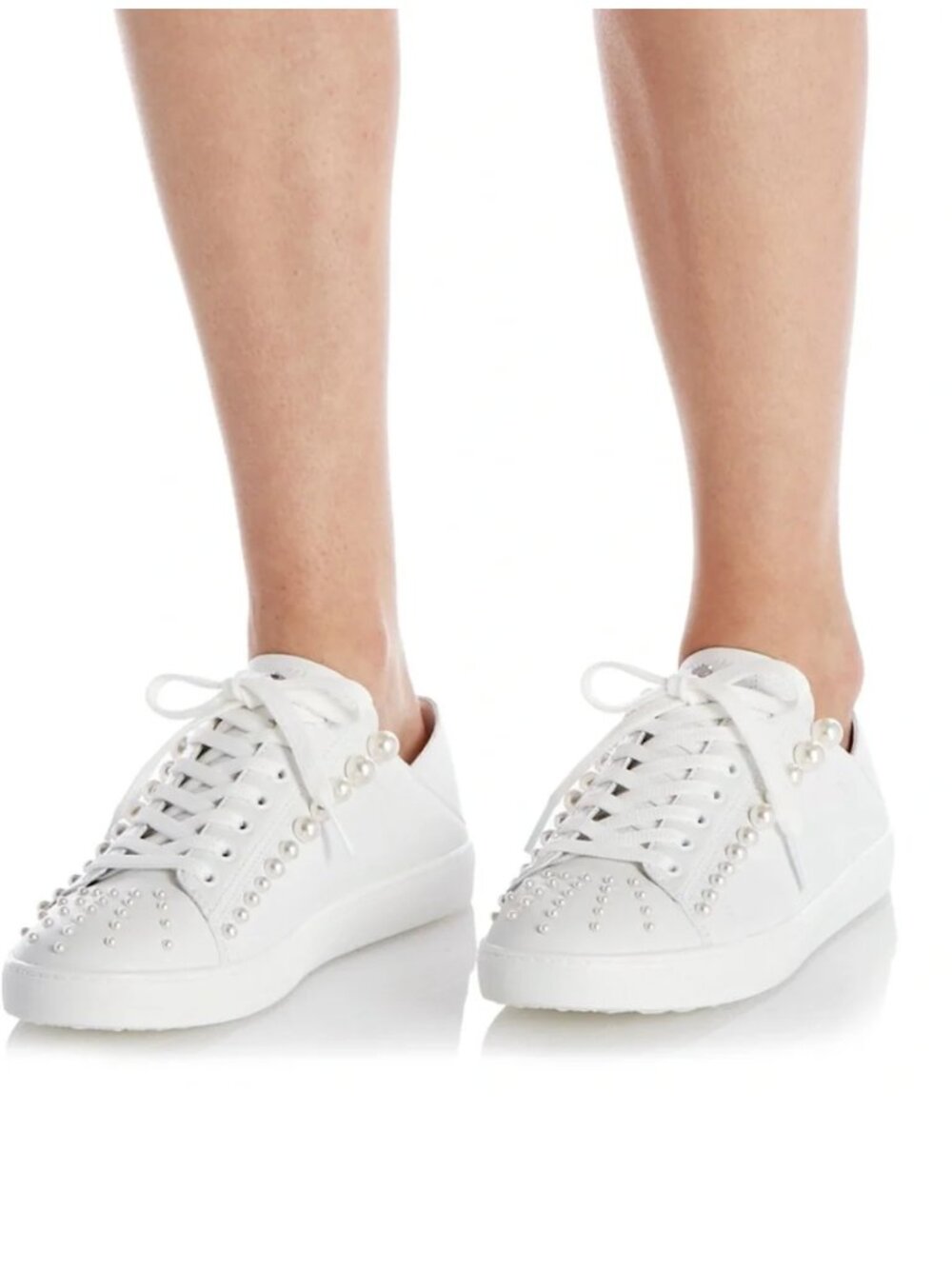 Stuart Weitzman Goldie Sneakers Convertible Leather Lace Up Slip On Pearls 7